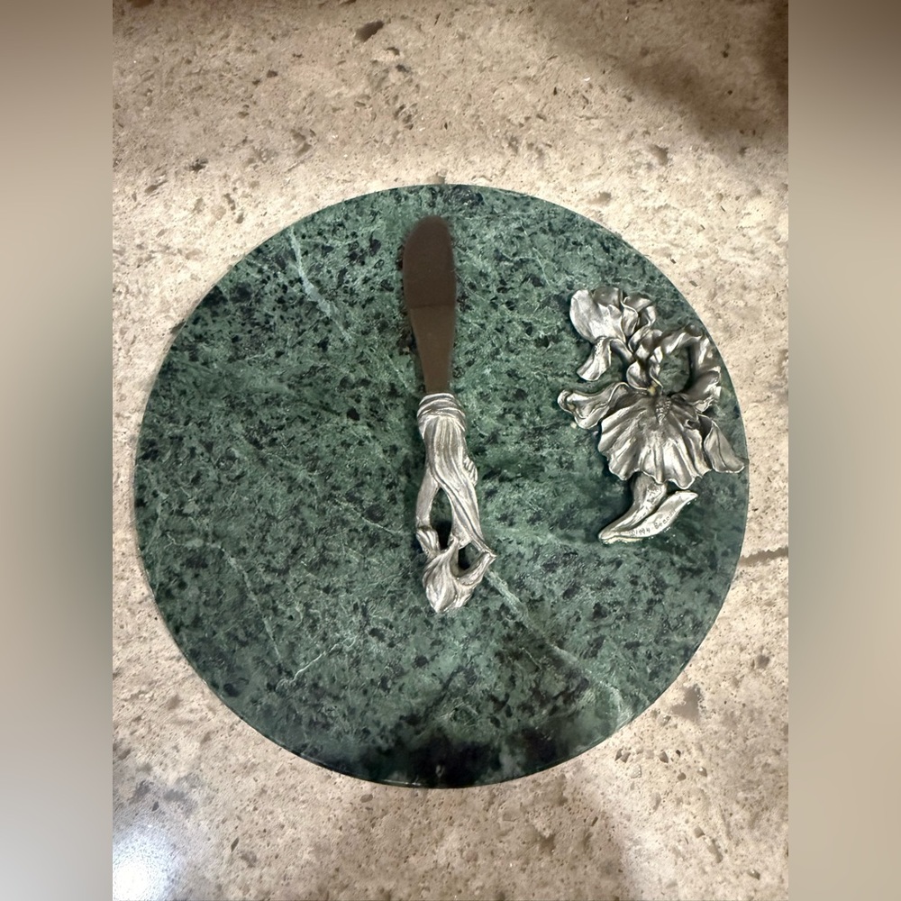 Seagull pewter marble Cheese Board with Silver Knife